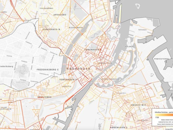 Billede af kort over luftforurening i København.